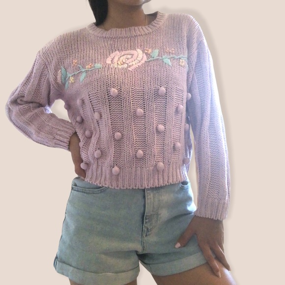 Vintage Sweaters - Vintage Cottage Core Cropped Sweater